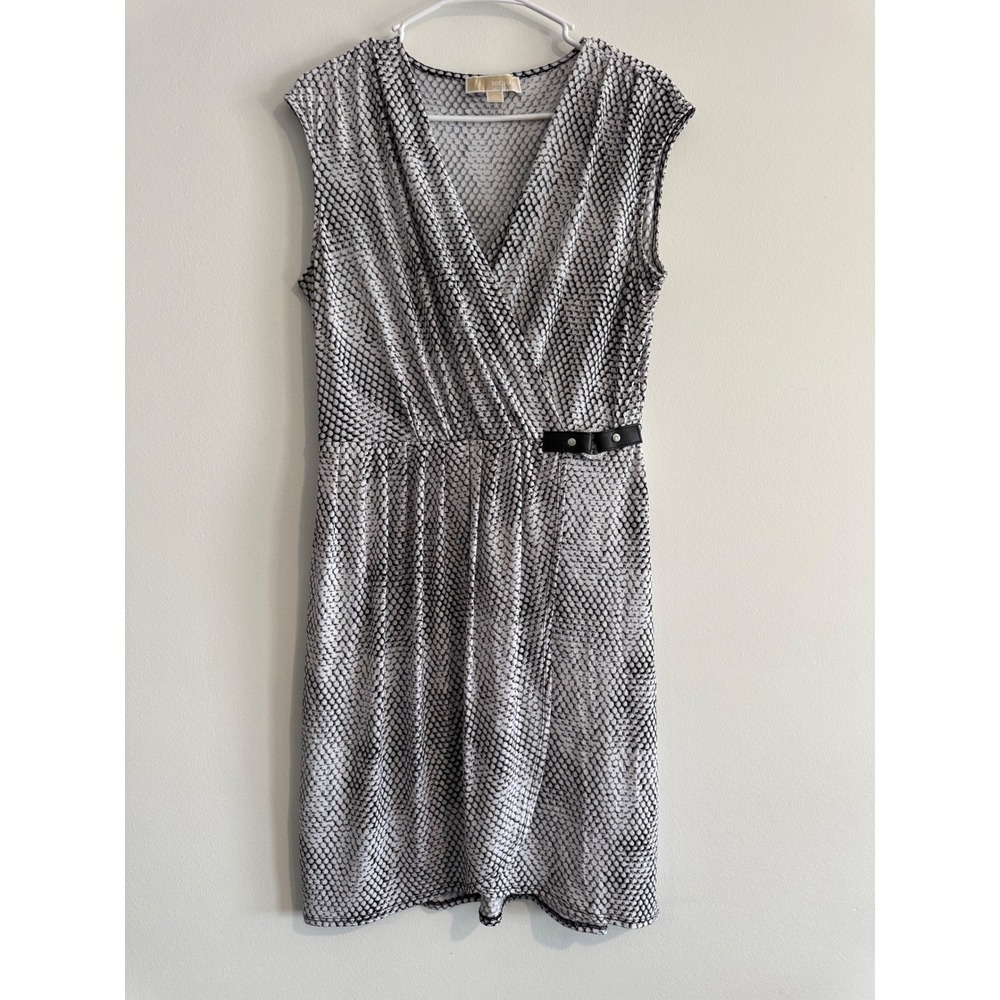 Summer Flowy Michael Kors Snakeskin Print Wrap Dress Womens M Black White Luxury